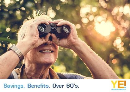 older person looking through binoculars for great deals
