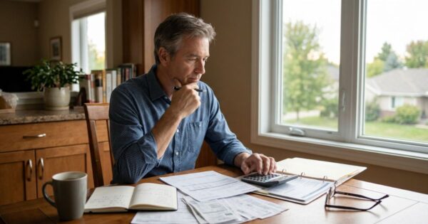 Man sitting at desk wondering if he has enough money to retire