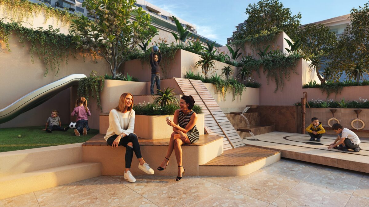 rooftop garden with people socialising