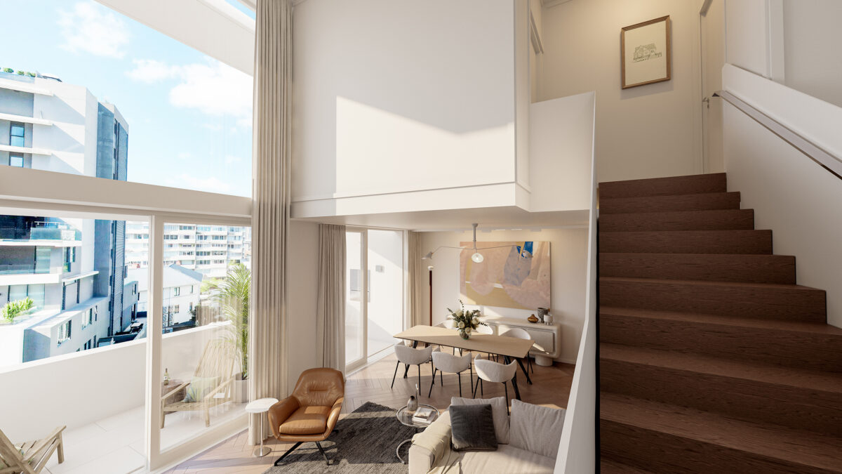 modern penthouse apartment with stairs